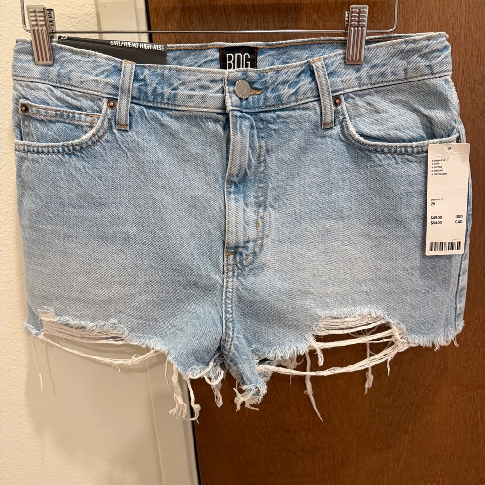 BDG Women's Light Blue Distressed High-Rise Denim Shorts